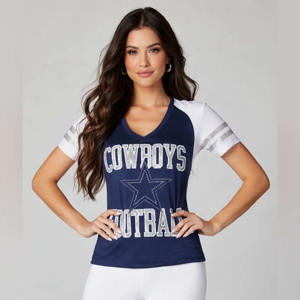 Dallas Cowboys‎ Herstyle Navy and White Graphic Jersey NFL Top